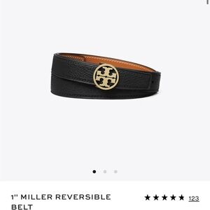 Tory Burch Black and Gold Leather Belt with Iconic Logo